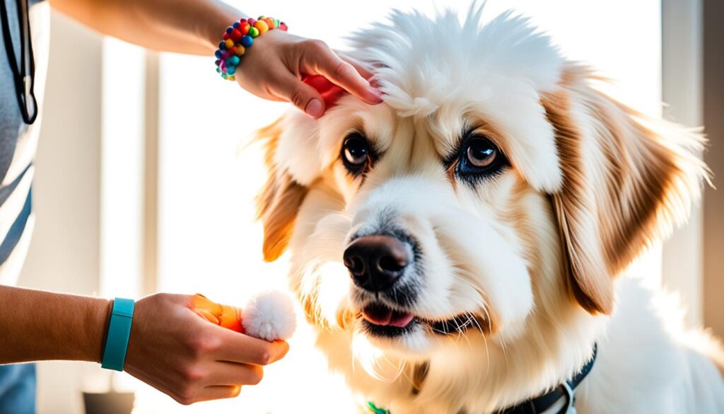 Pet receiving ear cleaning for wellness